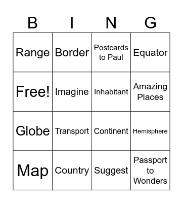 Amazing Places Part 1 Bingo Card