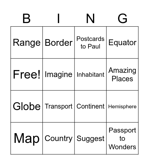 Amazing Places Part 1 Bingo Card