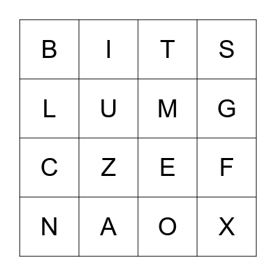 LETTERS Bingo Card