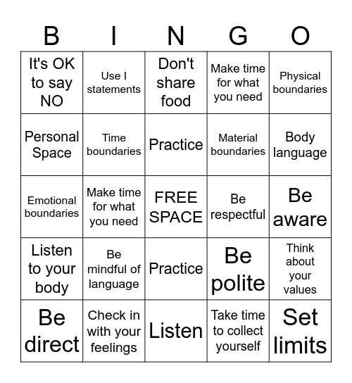 Boundaries Bingo Card