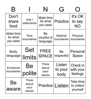 Boundaries Bingo Card