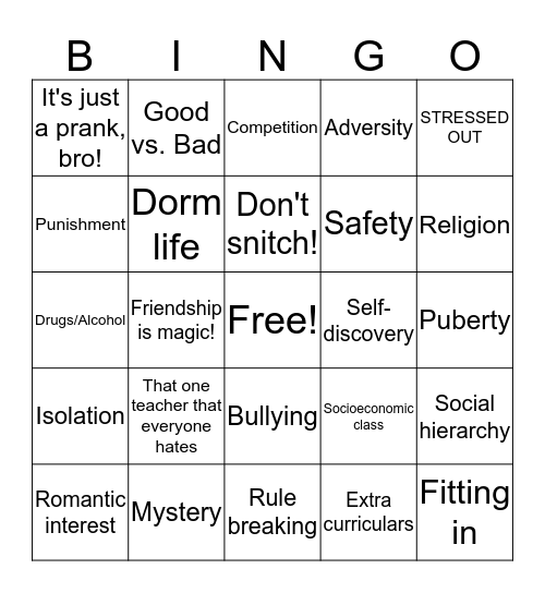 Boarding School Conventions Bingo Card