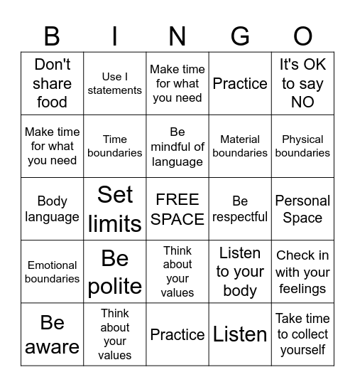 Boundaries Bingo Card