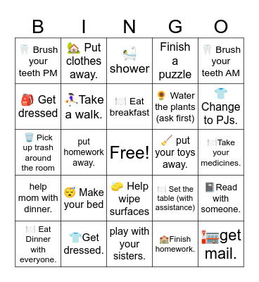 Chore list for ruby Bingo Card