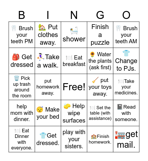 Chore list for ruby Bingo Card
