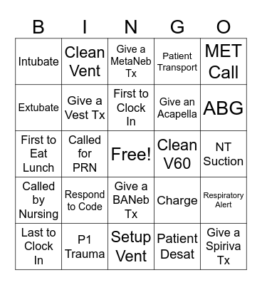 Respiratory Care Week Bingo Card