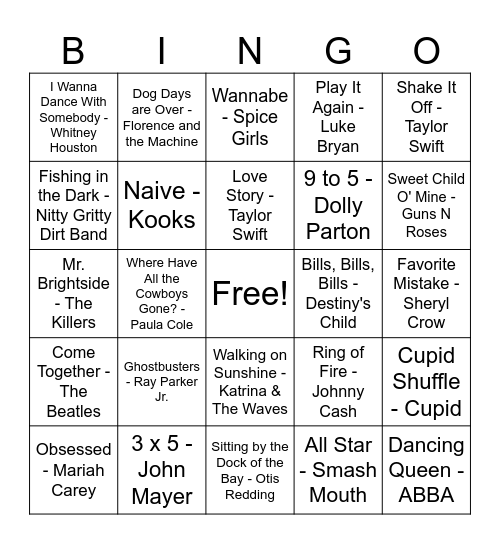 KW Staff Music Bingo Card