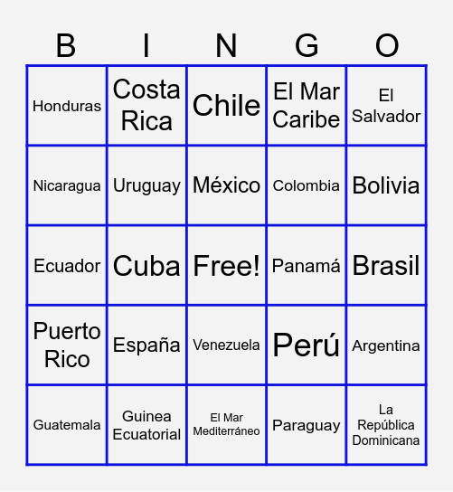 El Mundo Latino Bingo Card