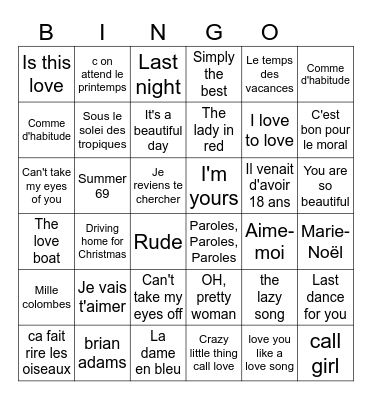 Bingo musical 2014 Bingo Card