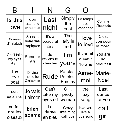 Bingo musical 2014 Bingo Card