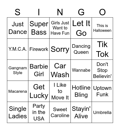 Singo! Bingo Card