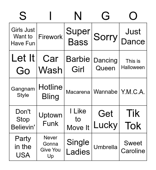 Singo! Bingo Card