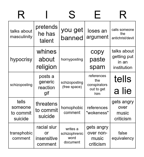 Riser Bingo Card