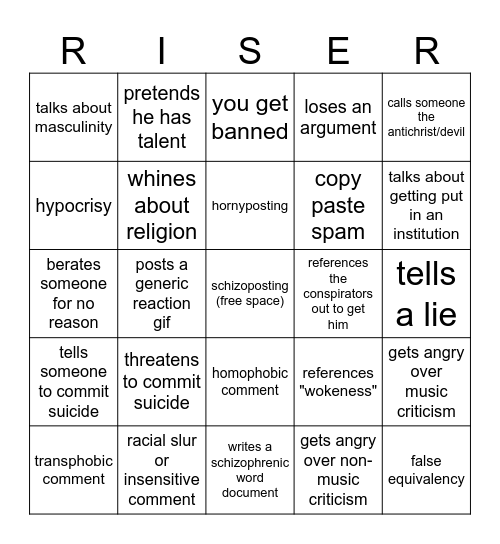 Riser Bingo Card