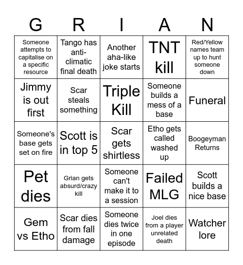 Life Series Bingo Card