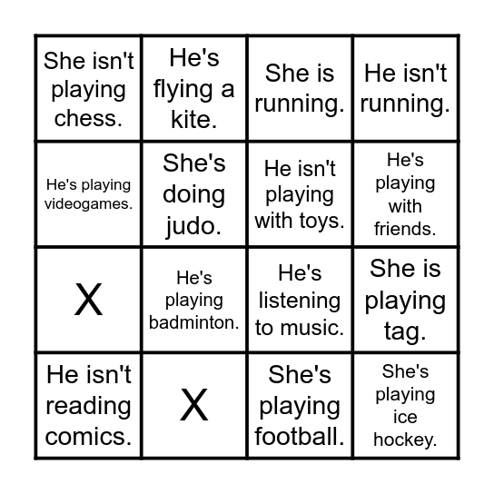 Present Continuous Bingo Card