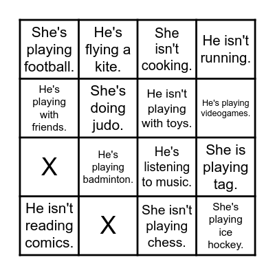 Present Continuous Bingo Card