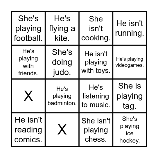 Present Continuous Bingo Card