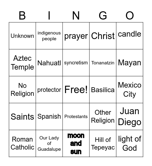 Religion in Mexico Bingo Card