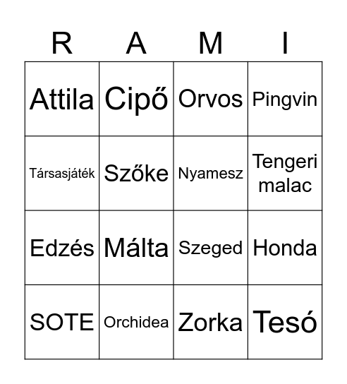 Rami 30 Bingo Card