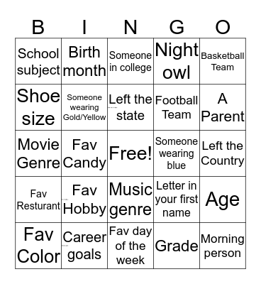 Ice Breaker Bingo Card