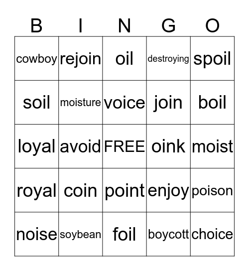 OI and OY BINGO Card