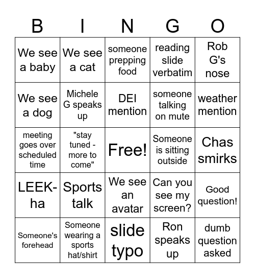 All Hands Bingo Card