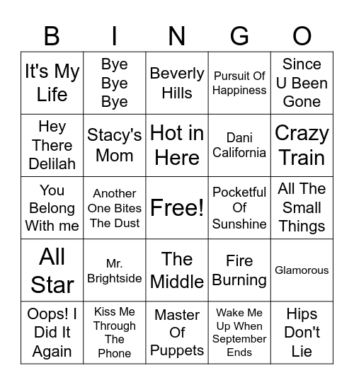 Throwback Bingo Card