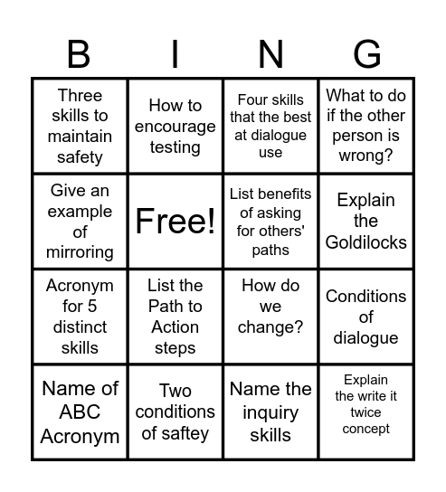 Crucial Conversation Bingo Card