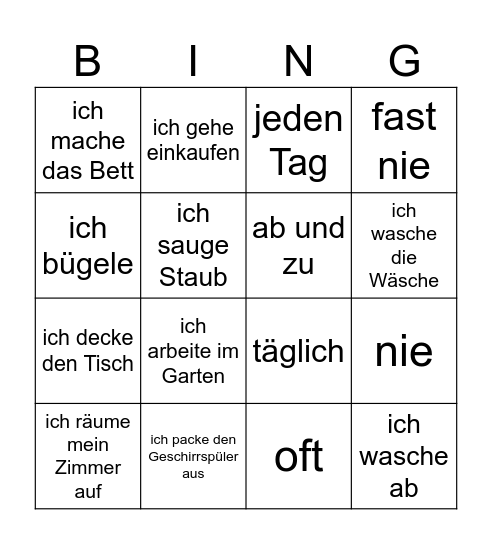 Hausarbeit Bingo Card