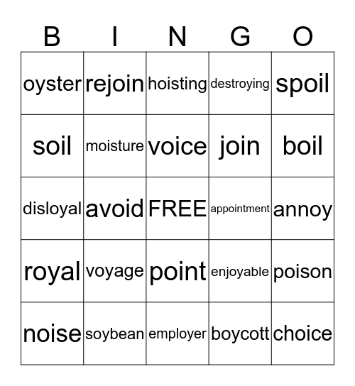 OI and OY BINGO Card