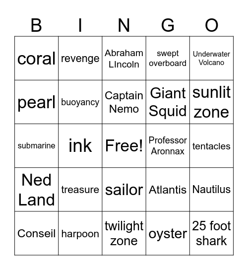 20,000 Leagues Under the Sea Bingo Card