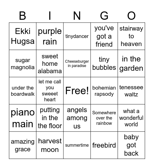 NCAPA Music Bingo Card
