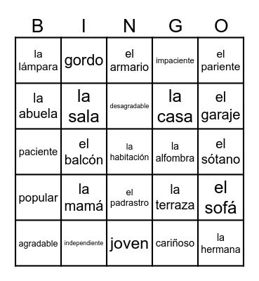 Vobabulario 1 Bingo Card