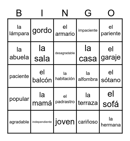 Vobabulario 1 Bingo Card