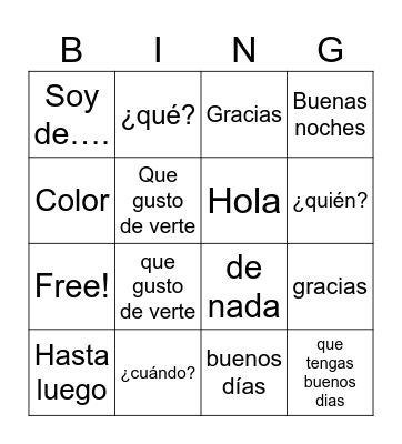 saludos Bingo Card