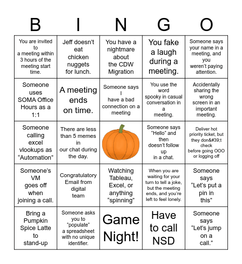 Spooky Work BINGO Card