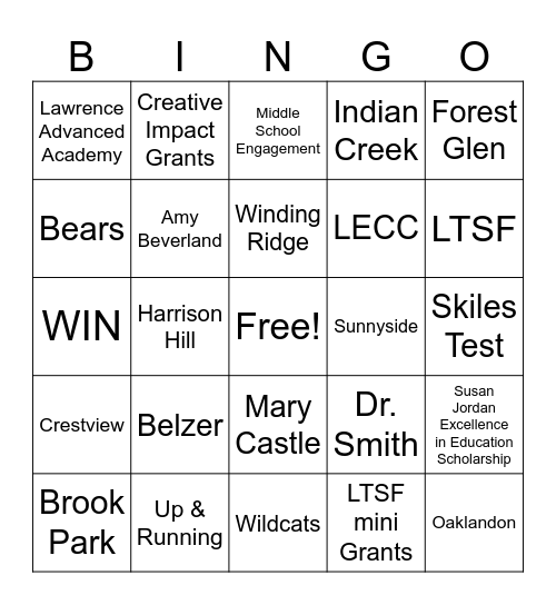LTSF Bingo Card