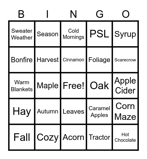 Fall/Autumn Bingo Card