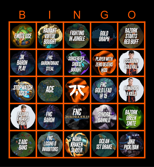 [WORLDS] SWISS #3: FNC v BLG Bingo Card