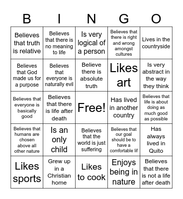 Worldview Bingo Card