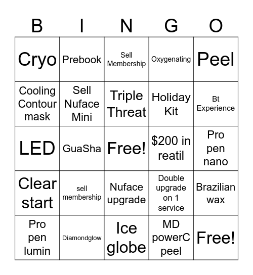 Esthetician Bingo Card