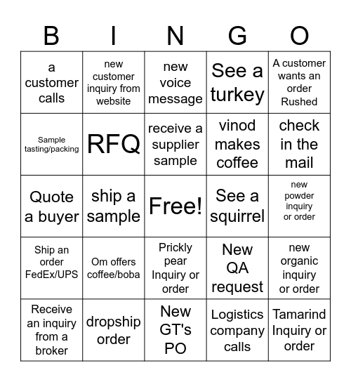 SF Bingo Card