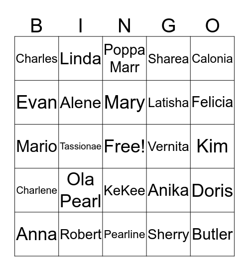 FAMILY BINGO  Bingo Card
