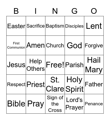 FAITH FORMATION Bingo Card