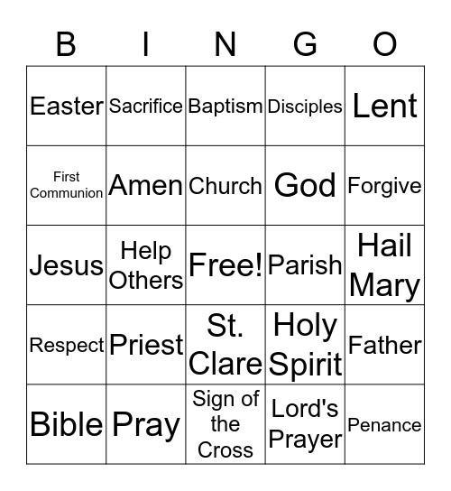 FAITH FORMATION Bingo Card