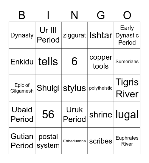 Sumerians Test Review Bingo Card