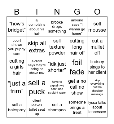 Guys Place Bingo Card