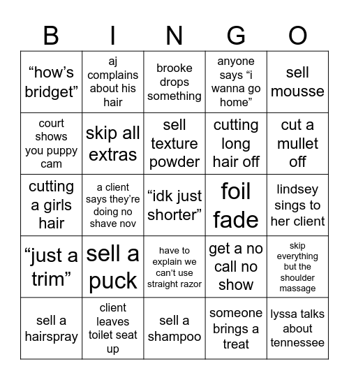Guys Place Bingo Card