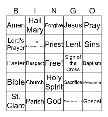FAITH FORMATION CLASS Bingo Card